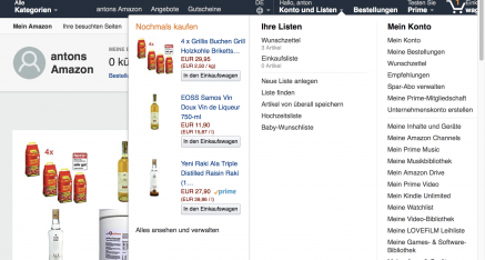 Nach dem Abmelden (s. unten rechts) können Sie zumindest anonym bei Amazon stöbern.