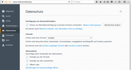 Firefox informiert den Anwender ausführlich über die Verfolgung von Nutzeraktivitäten im Internet.